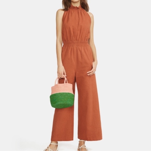 Apiece Apart Archer Open Back Halter Jumpsuit Burnt Orange Size 4 - Picture 1 of 13